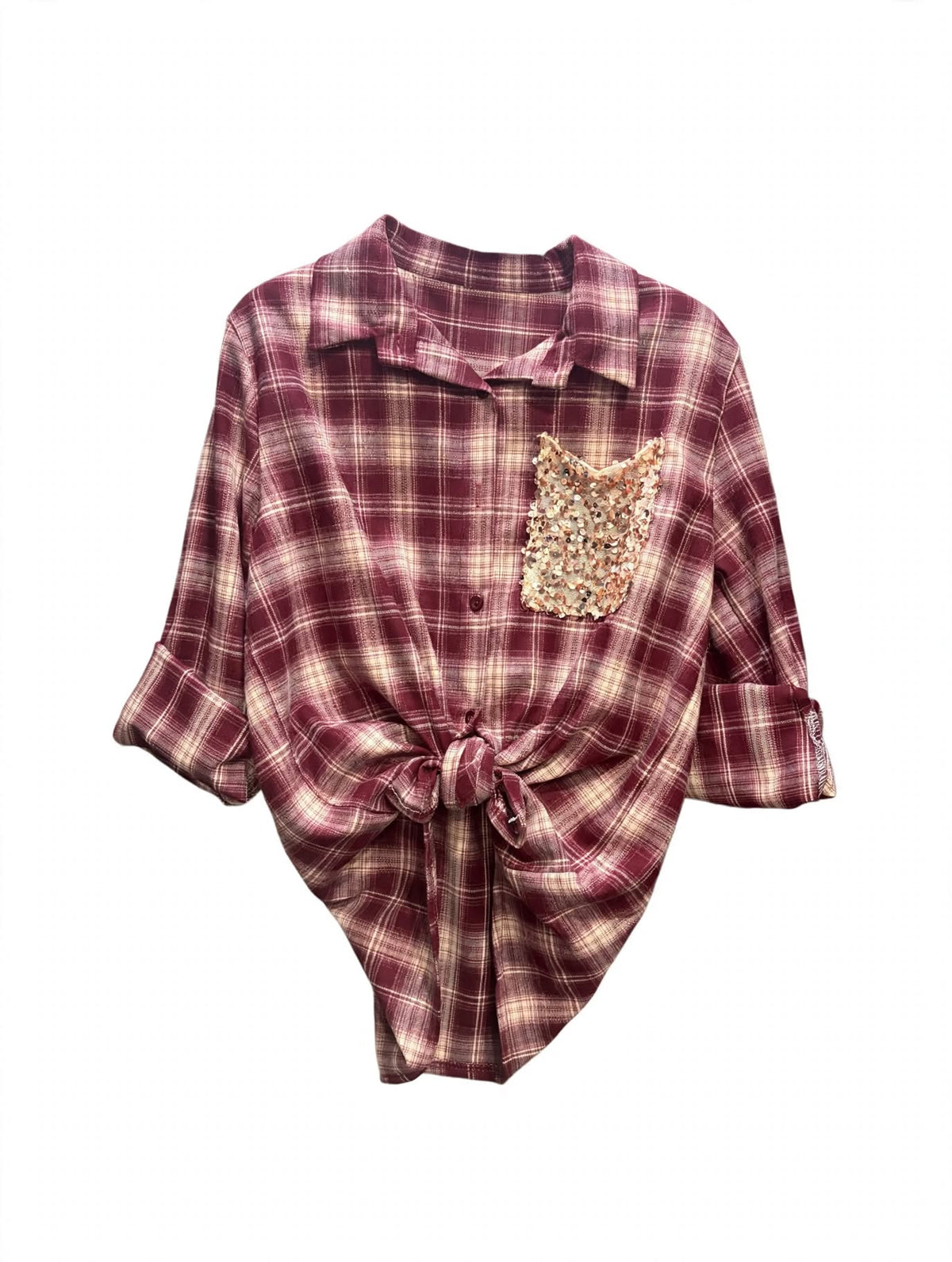 Camicia a Quadri con Taschino Paillettes e Nodo - Mod. Glam Check