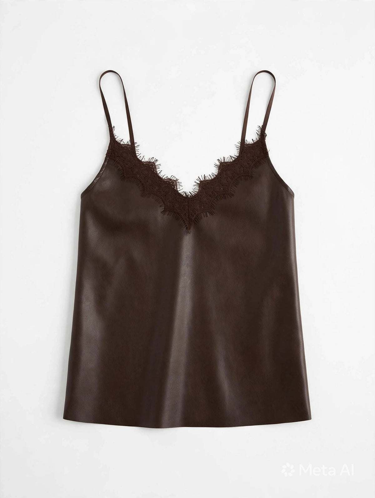 Top sottospalla in similpelle con pizzo coordinato