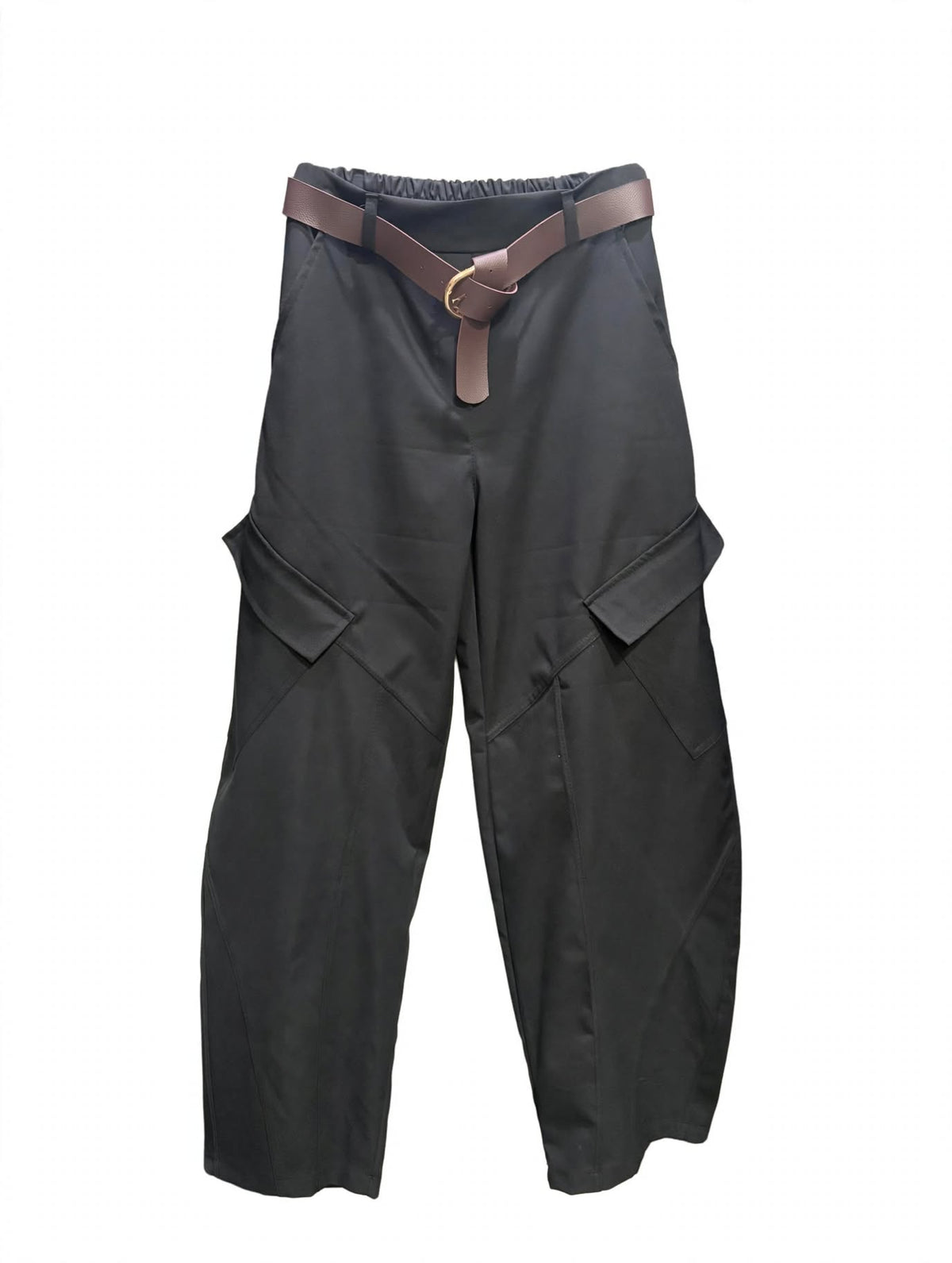 Pantalone Cargo Balloon Donna con Cintura - Vita Alta con Tasconi Laterali - Modello Barrel
