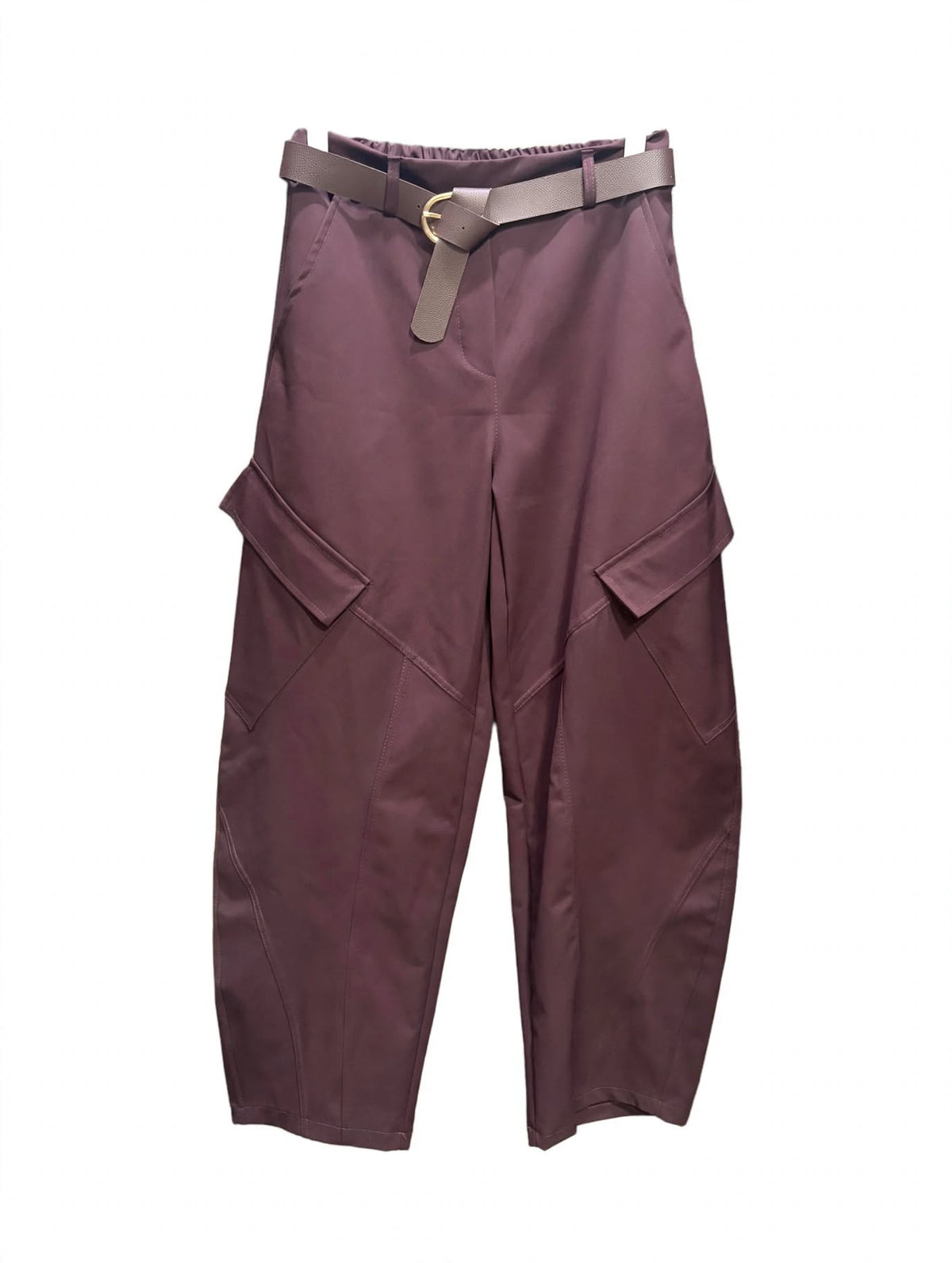 Pantalone Cargo Balloon Donna con Cintura - Vita Alta con Tasconi Laterali - Modello Barrel