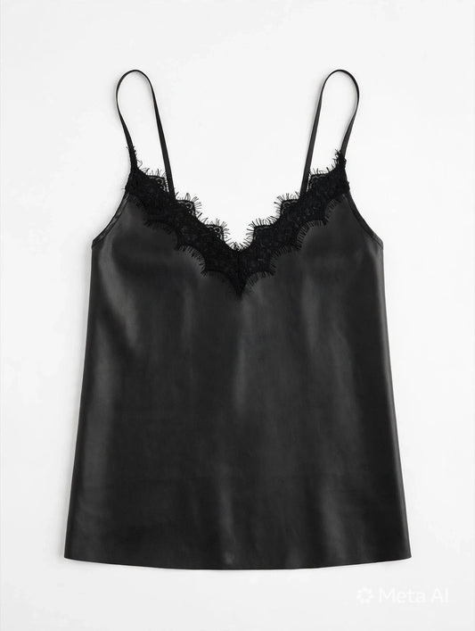 Top sottospalla in similpelle con pizzo coordinato