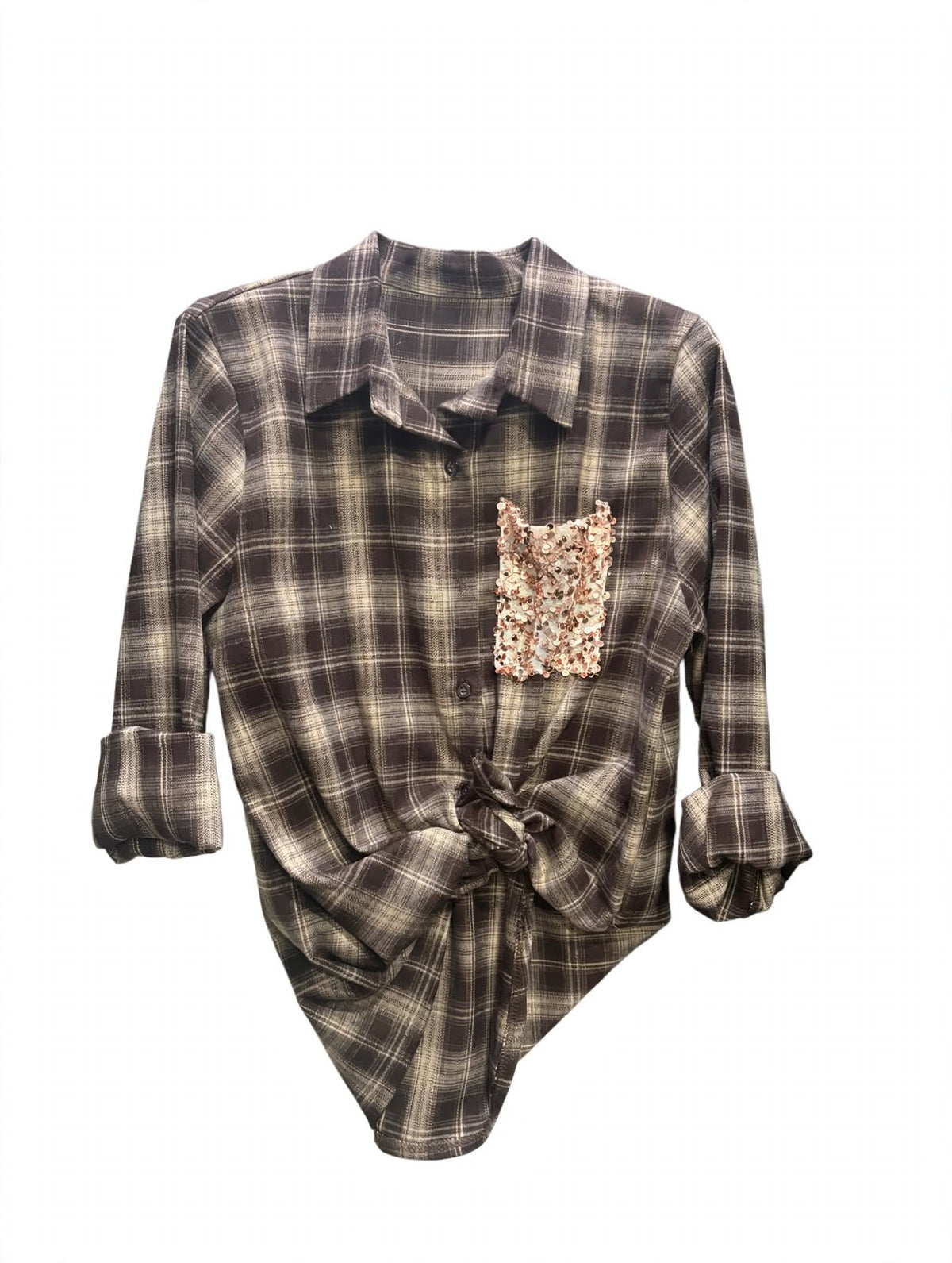 Camicia a Quadri con Taschino Paillettes e Nodo - Mod. Glam Check