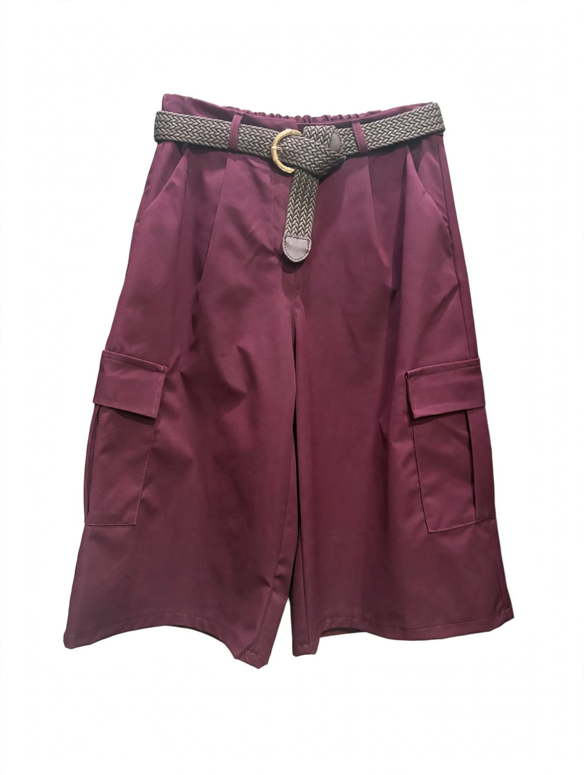 Bermuda Cargo con Cintura Intrecciata e Tasconi - Mod. Urban Chic - Nero / Bordo / Marrone