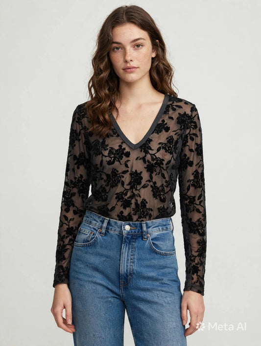 Maglia Manica Lunga in Velluto Burnout Floreale