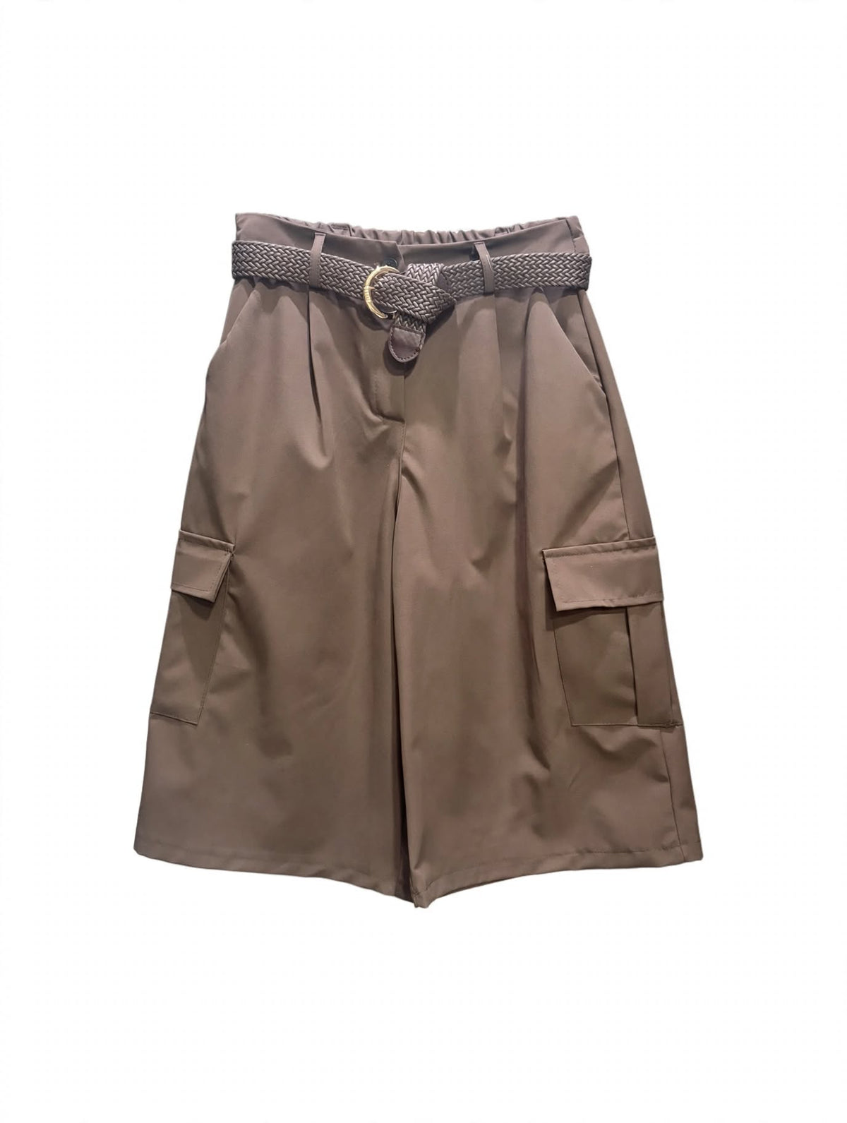 Bermuda Cargo con Cintura Intrecciata e Tasconi - Mod. Urban Chic - Nero / Bordo / Marrone
