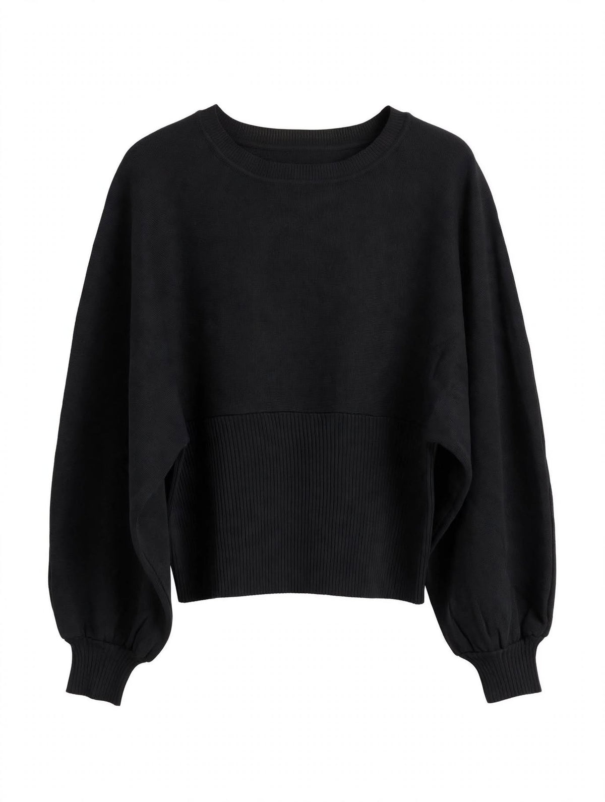 Maglione Cropped Balloon con Banda a Coste - Mod. My Chic - Nero / Bordeaux / Cioccolato