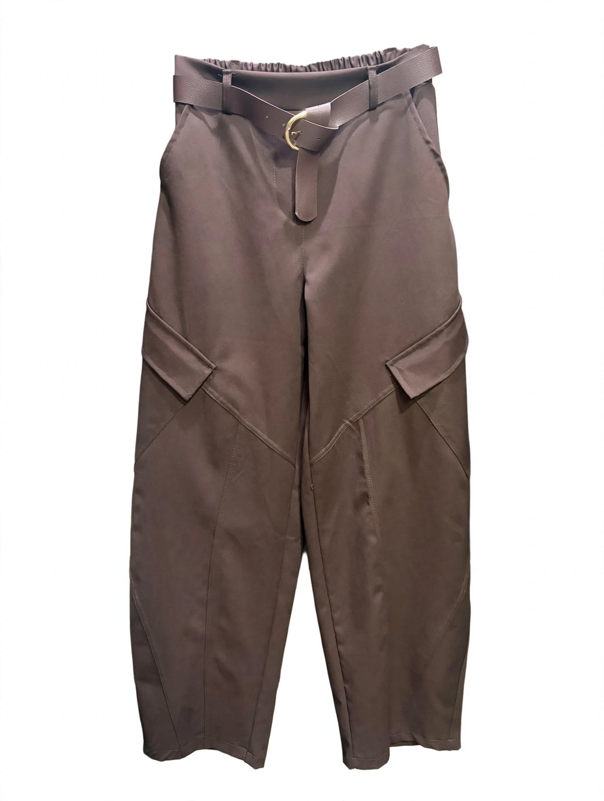 Pantalone Cargo Balloon Donna con Cintura - Vita Alta con Tasconi Laterali - Modello Barrel