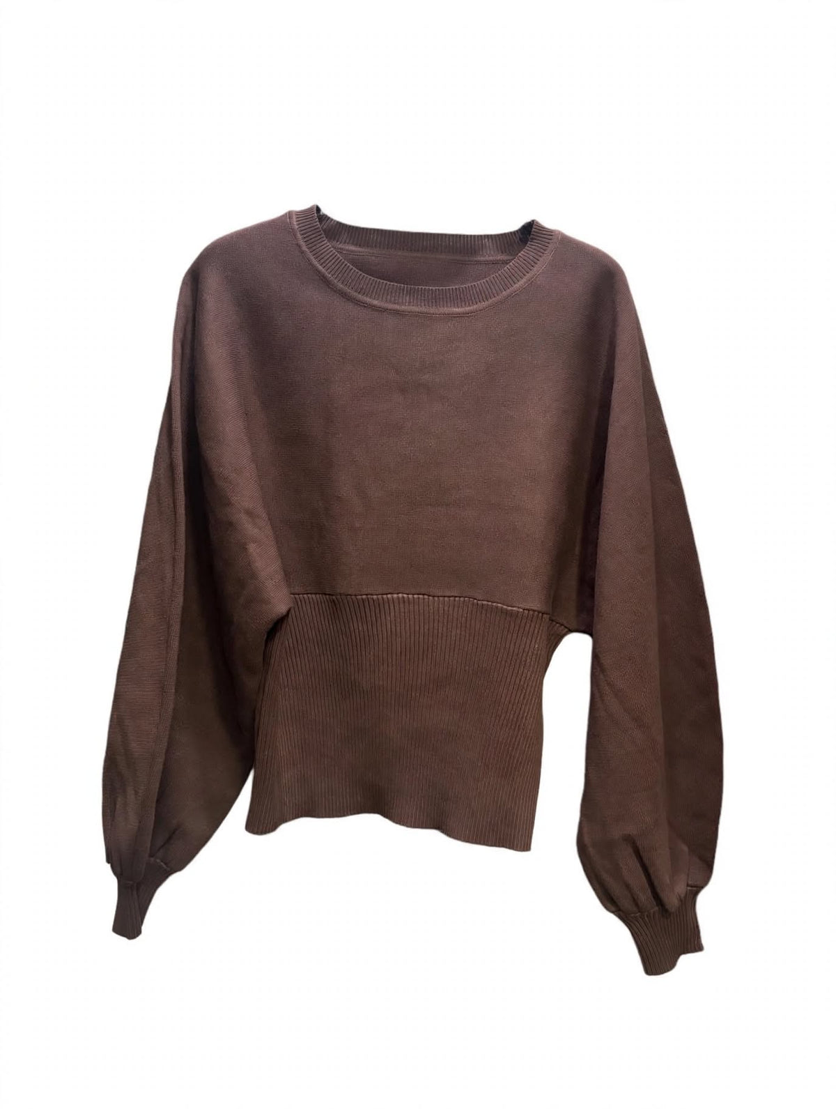 Maglione Cropped Balloon con Banda a Coste - Mod. My Chic - Nero / Bordeaux / Cioccolato
