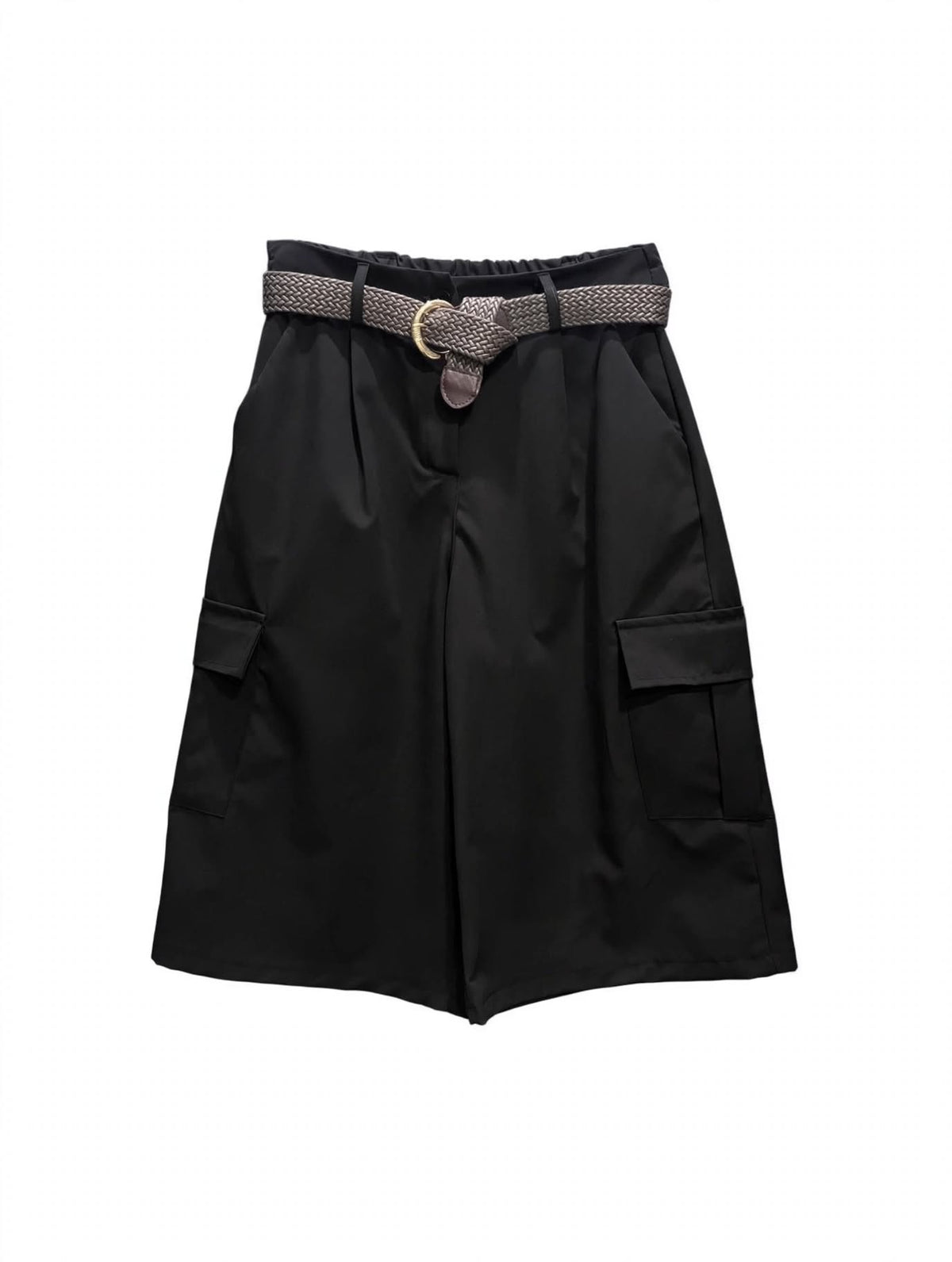 Bermuda Cargo con Cintura Intrecciata e Tasconi - Mod. Urban Chic - Nero / Bordo / Marrone